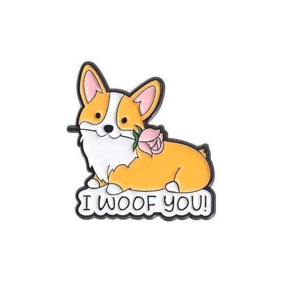 "I Woof You" enamel pin corgi NEW dog pup I love you - Picture 1 of 1